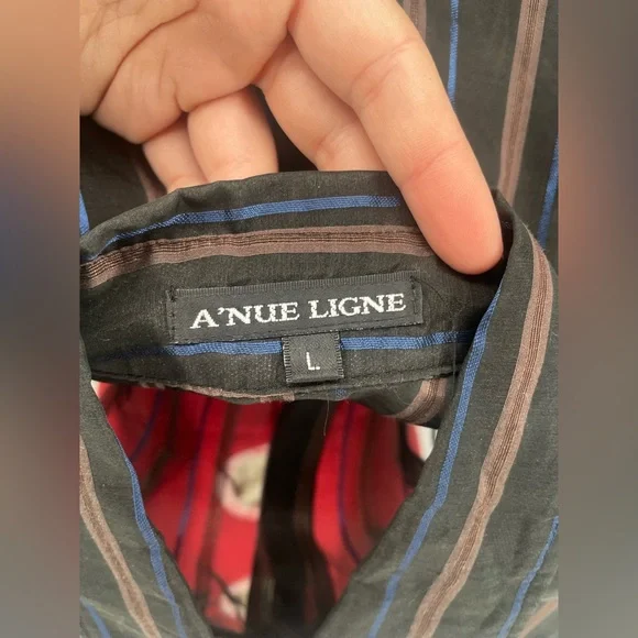 Vintage A’nue Ligne Black & Brown Sheer Striped Blouse With Flared Cuffs - Picture 9 of 9